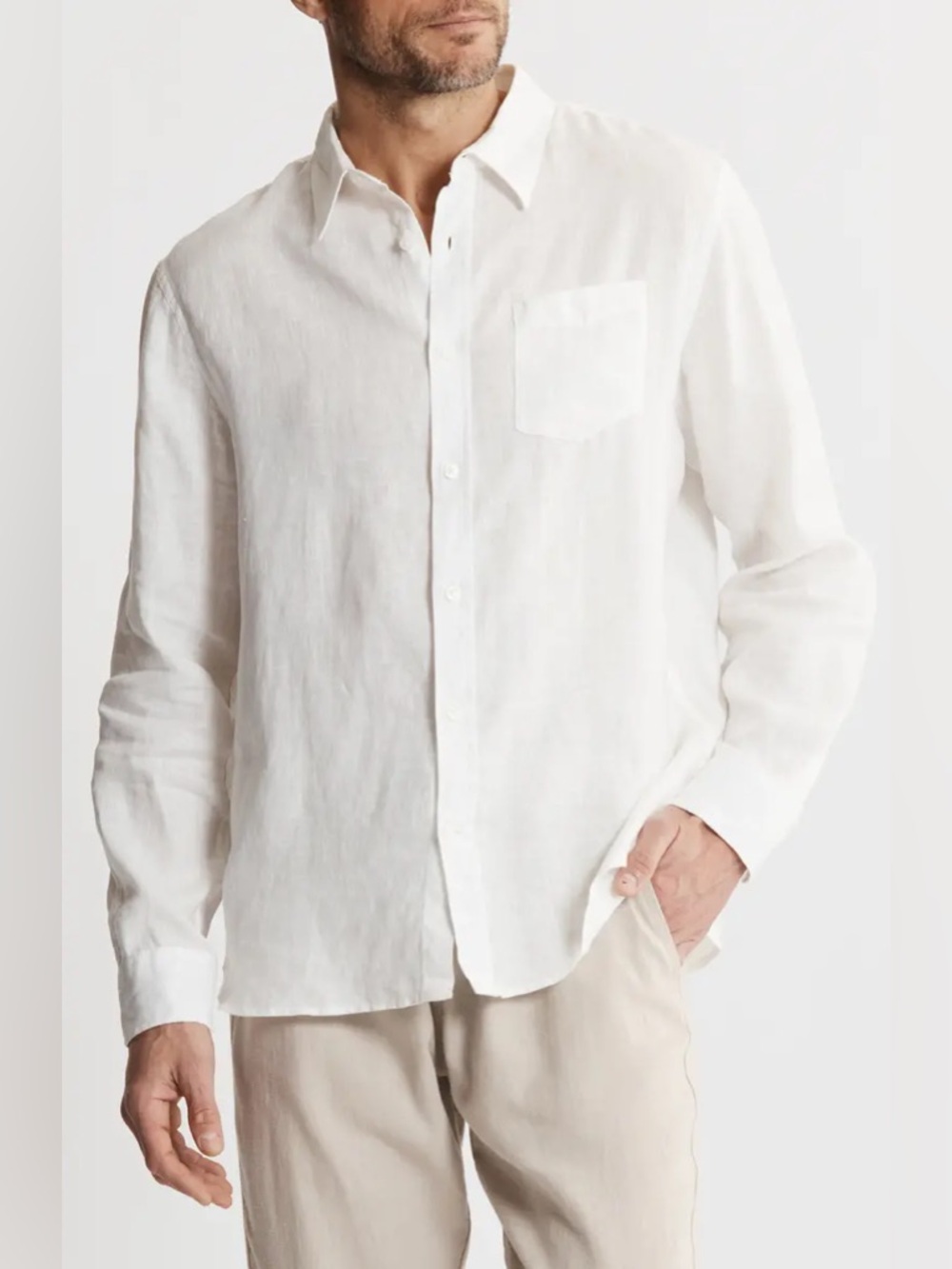 Tricots St. Raphael 100% Breezy White Linen Fitted Button Down Shirt Size Large